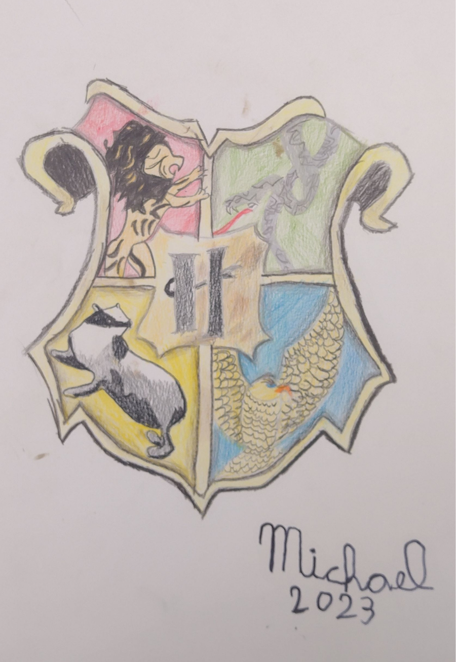 BRASÃO HOGWARTS - MICHAEL BENCHARIF - LÁPIS DE COR SOBRE PAPEL