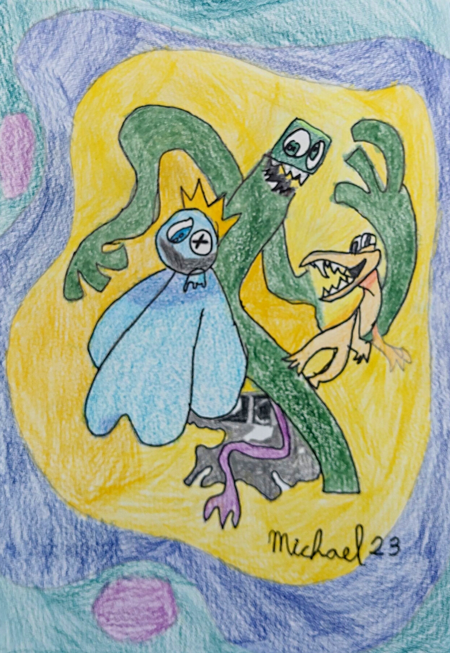 RAINBOW FRIENDS POR MICHAEL BENCHARIF - TÉCNICA LÁPIS DE COR SOBRE PAPEL