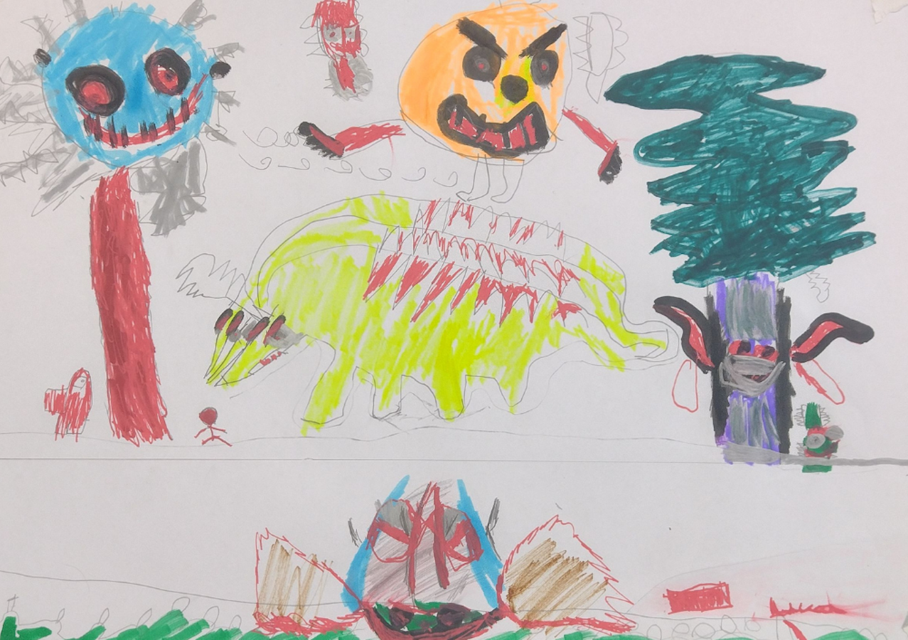 4 BICHOS ABACAXI TÉCNICA MARCADOR SOBRE PAPEL